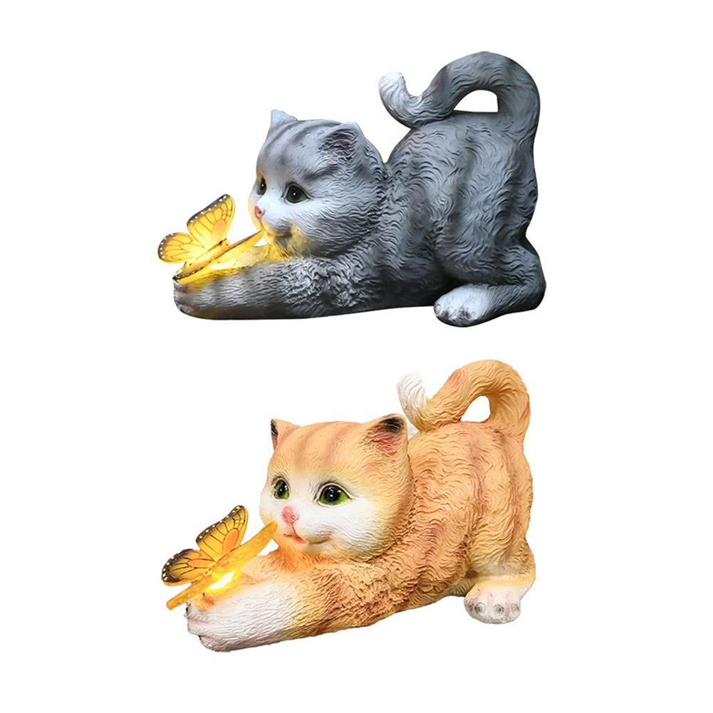 Cute Cat and Butterfly Figurine Housewarming Gift Cat Solar Garden Statue Solar Garden Statue Cat for Mom Grandma Lawn Ornament