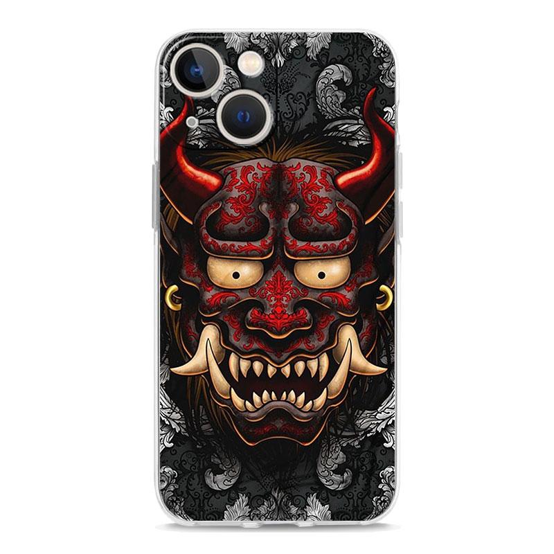 Роскошный прозрачный чехол для iPhone 15 14 13 12 11 Pro Max XS X XR 7 8 Plus мягкий прозрачный противоударный чехол самурай они маска