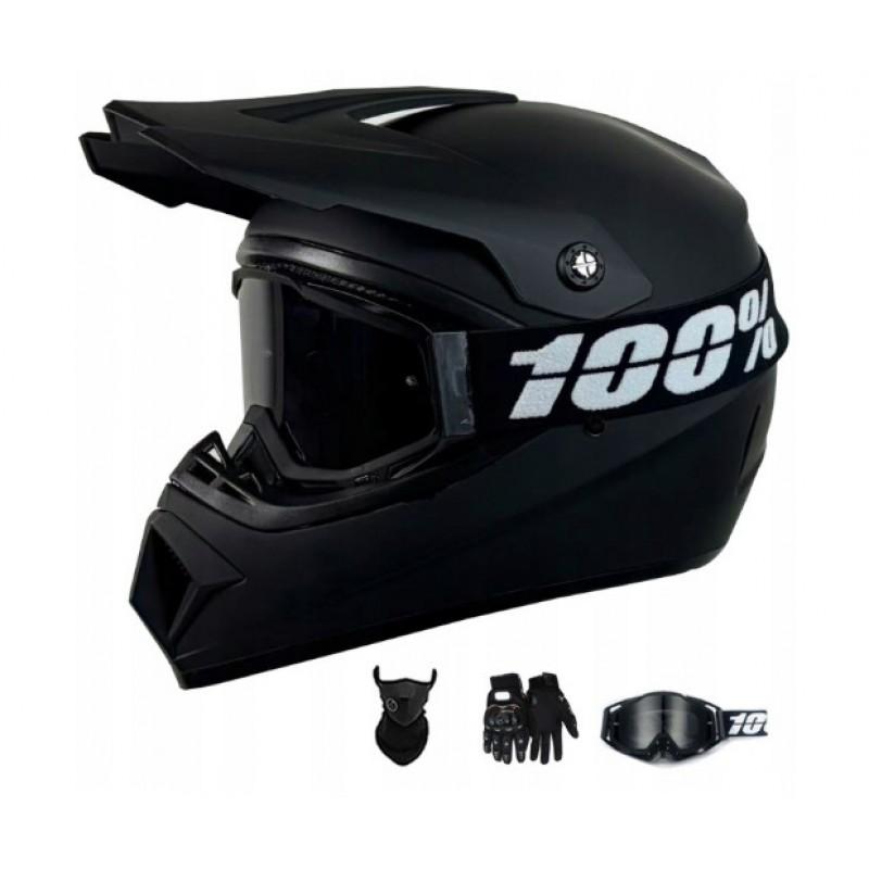 Full Face Off-Road Motorcycle Helmet Dirt Bike ATV Mountain Biking Use ABS Safety Gear With Visor Gloves Mask