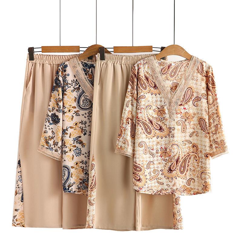 Женские костюмы из 2 предметов, женские рубашки и топы среднего возраста, летние комплекты для мам, футболка с короткими рукавами + брюки