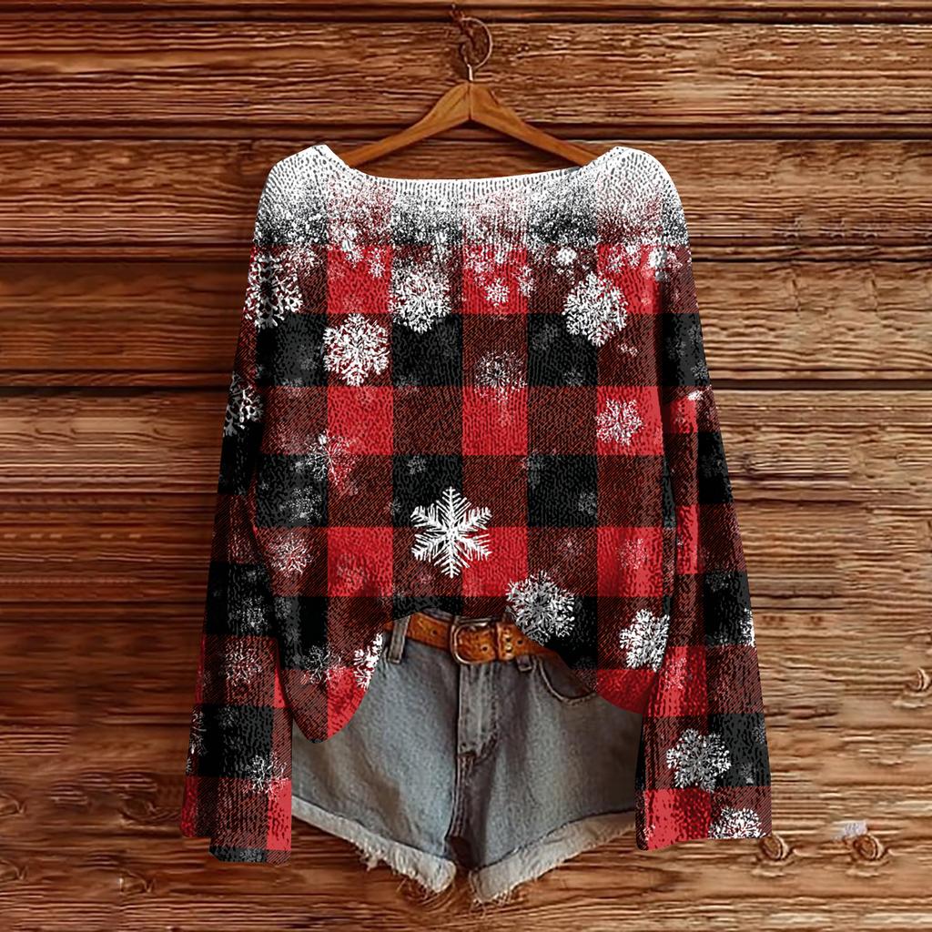 Women's Christmas Print Lightweight Sweater Casual Long Sleeve Knitted Pullover