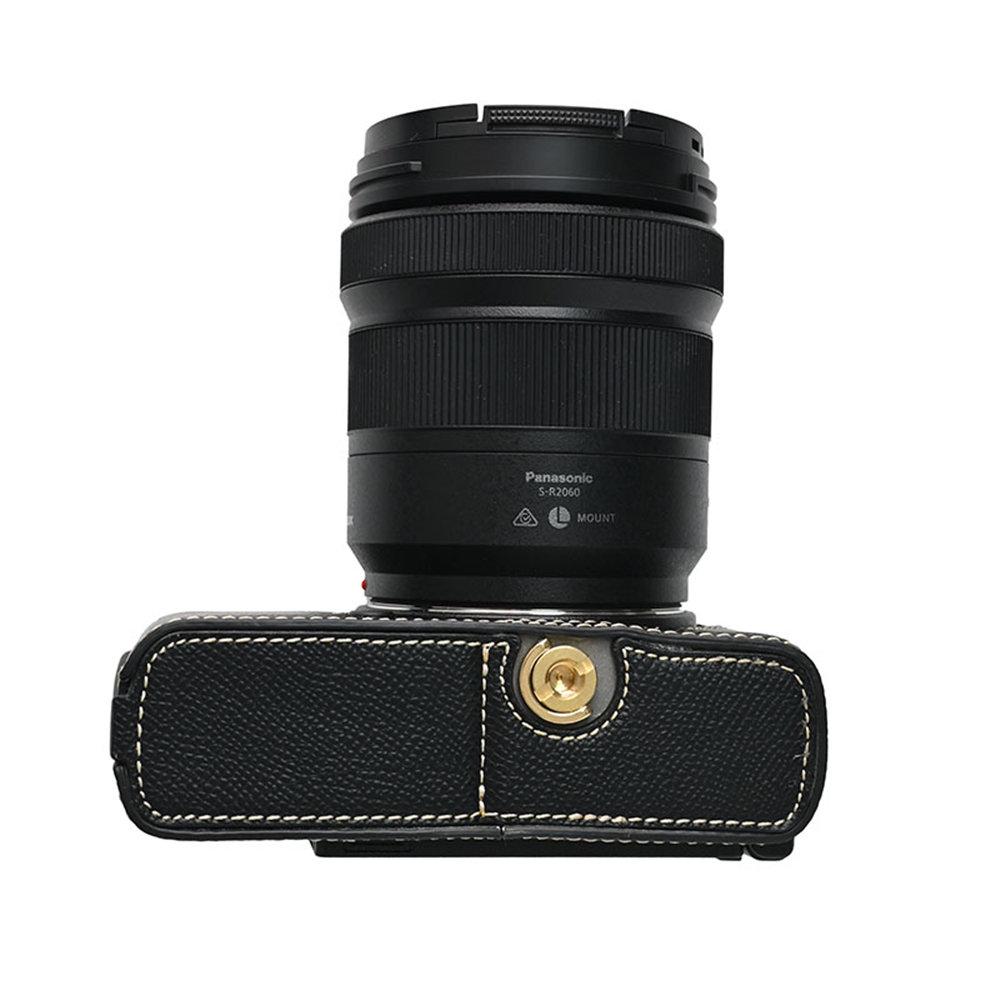 Получехол для камеры из ПУ кожи с принтом пальм для Panasonic Lumix S9, с отверстием для батареи и нижней крышкой, с ремешком