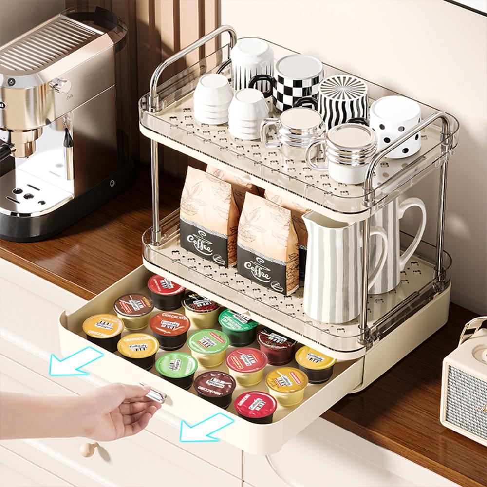 Double-layer Cup Rack with Drain Tray Rack for Kitchen Table Top Glass Cups Tea Cups, Coffee Cups and Water Cups Organizer Shelf