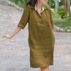 Women Dress Loose Three-quarter Sleeves Solid Color Lapel Knee Length Soft A-line Casual Spring Summer Midi Dress