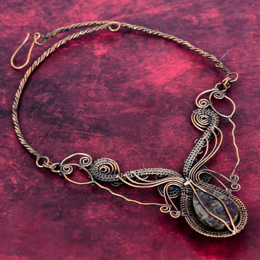 Dragon Bloodstone Gemstone Necklace Copper Wire Wrapped Adjustable Chain Necklace