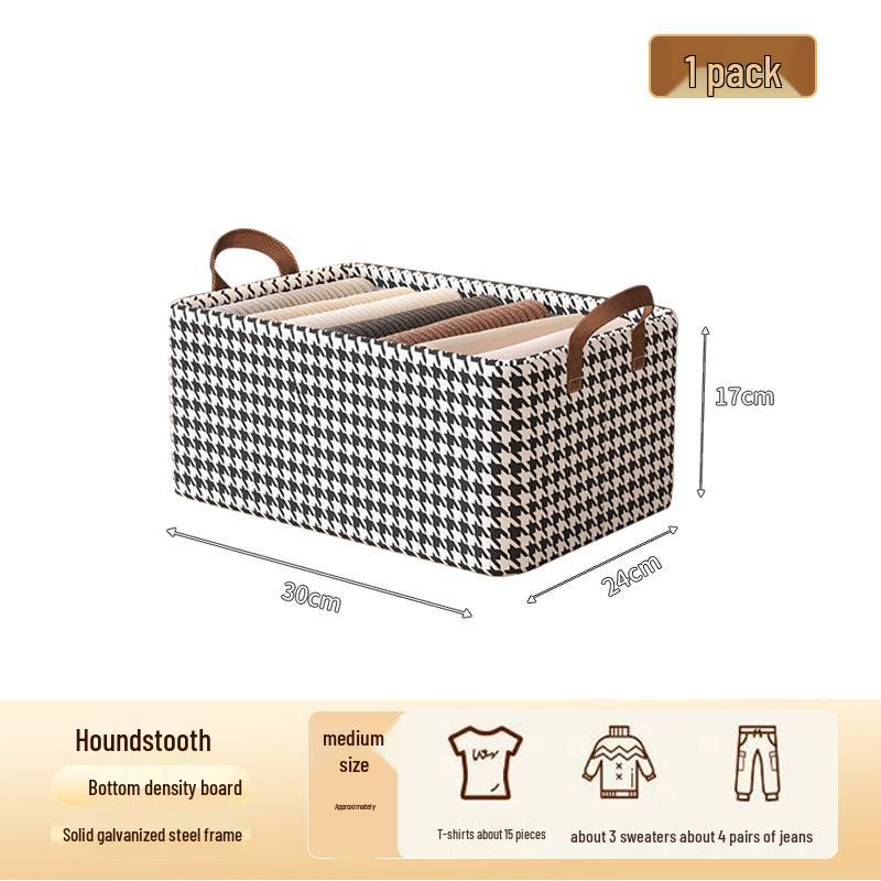 Houndstooth Foldable Clothes Storage Box with Dividers, Large Capacity for Bedroom