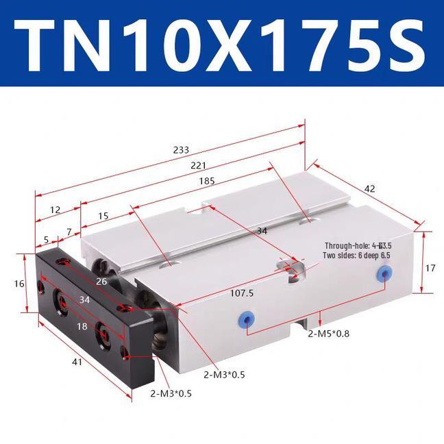 Пневмоцилиндр с двойным штоком и двумя поршневыми штоками TN10-40