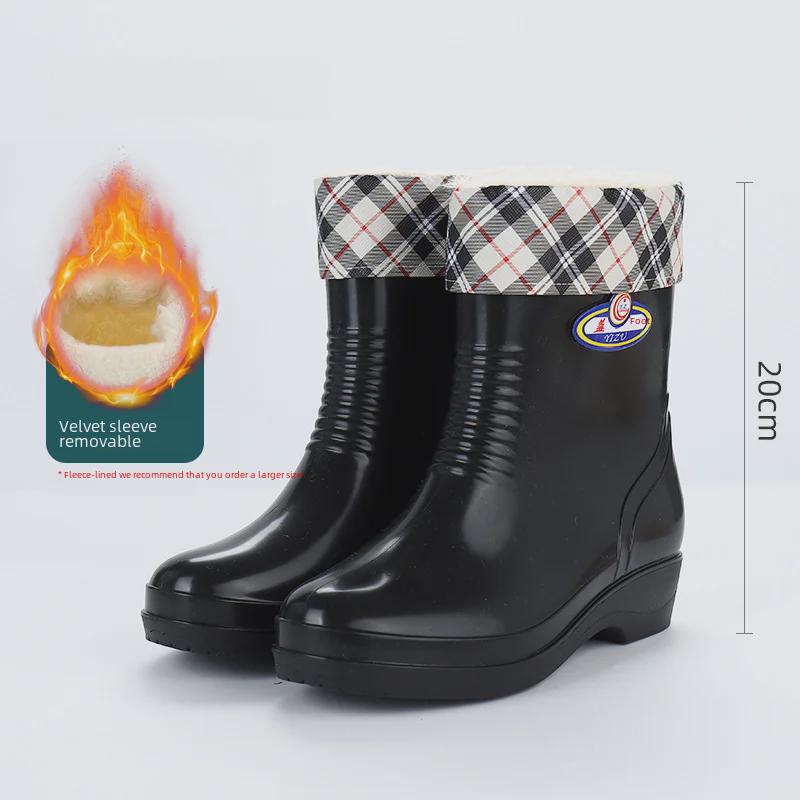 Women's Waterproof Mid-Tube Winter Rain Boots - Non-Slip, Velvet-Lined, Fashionable, Thickened for Warmth
