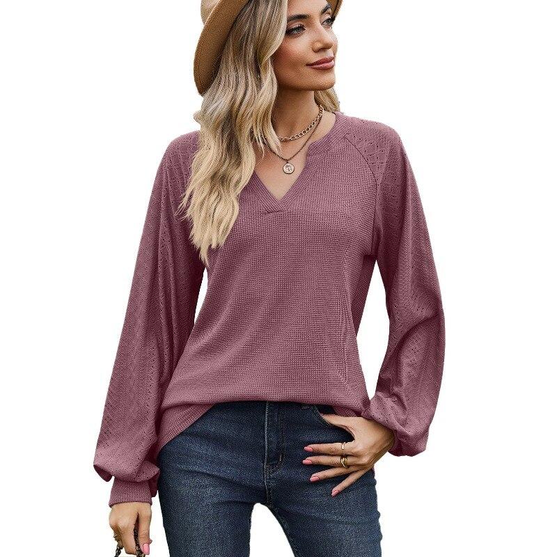 2023 Casual Loose Long Sleeve Woman Blouse Fashion Solid Color V Neck Womens Shirts Elegant Female Clothing Blusas 28423