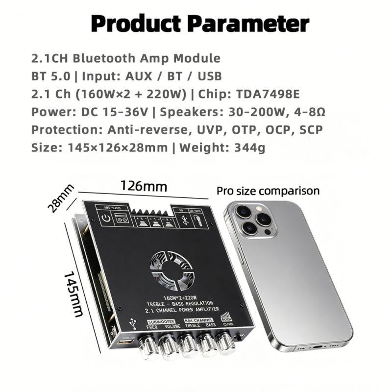 ZK-HT21 160W*2+220W 2.1 Channel Wireless Audio Amplifier Board TDA7498E Wireless Digital Power Amplifier Board