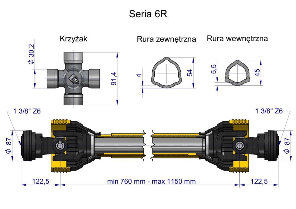 Wał Przegubowo-Teleskopowy 760-1150Mm 830Nm Ce 2020 Seria 6R Waryński