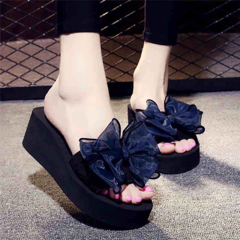 Women Bow Summer Sandals Slipper Indoor Outdoor Beach Shoes Summer Women's Shoes Flip Flops On The Platform