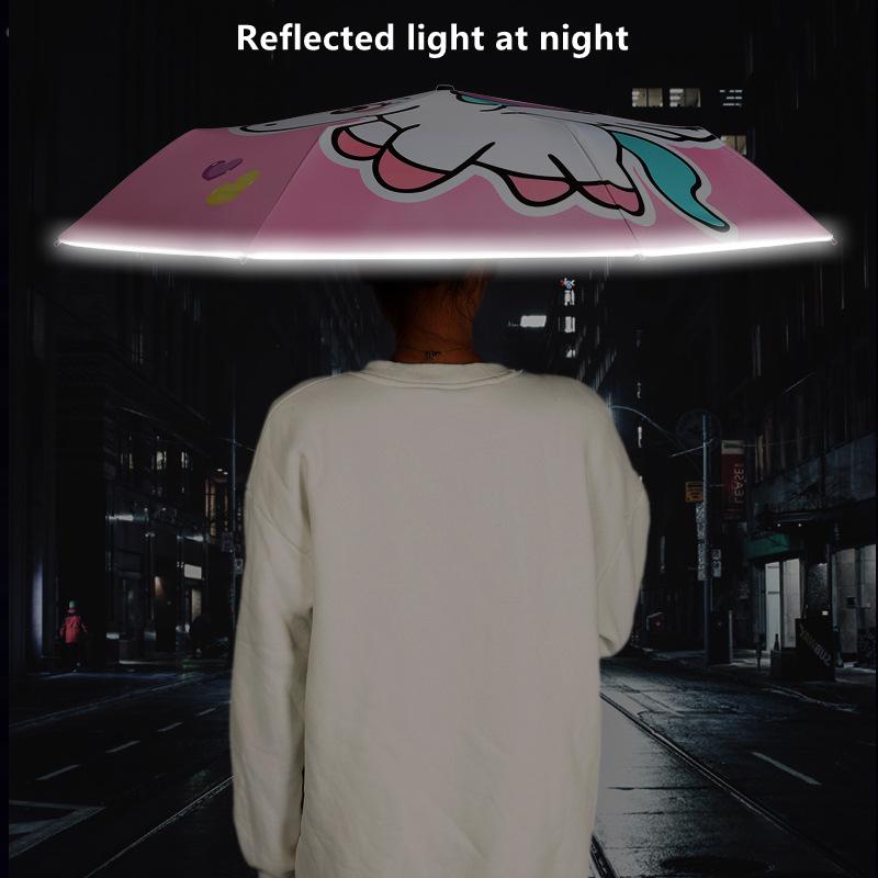 Cartoon Children Fully-Automatic Umbrella Cute Unicorn Folding Umbrellas Windproof Black Coating Anti UV Parasols Kids Umbrella