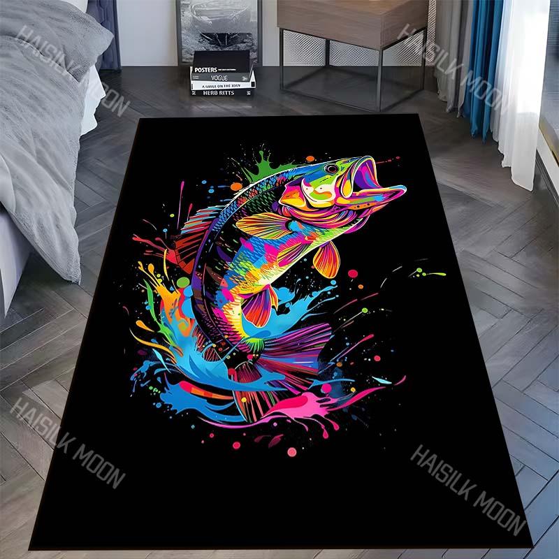 1PC Vibrant jumping fish paint splashes Carpet for Living Room Bedroom Sofa Home Decor Rus Non-slip Floor Mat Luxury Gift