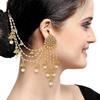 Traditional Brass Gold Plated Wedding Jewellery Bahubali Inspired Long Chain Jhumki Earrings for Women