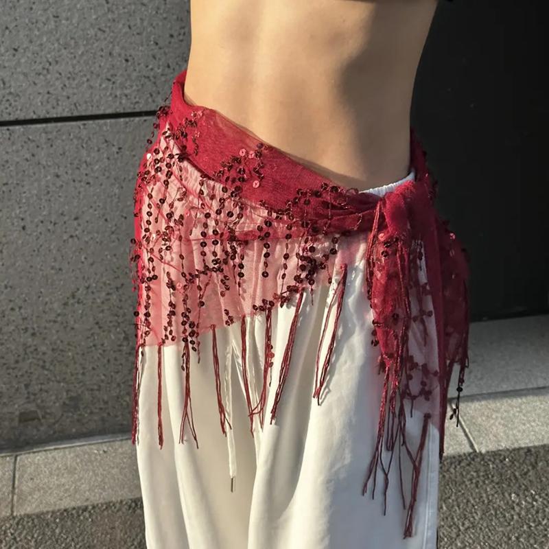 Versatile Belly Dance Waist Chain Tassel Triangular Scarf Waist Belt Jazz Dance Accessories Indian Dance Holiday Fart Curtain