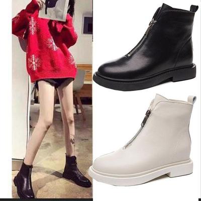 Осень и зима Новые женские увеличивающие рост стельки универсальные дышащие ботинки с молнией спереди модные однослойные ботинки