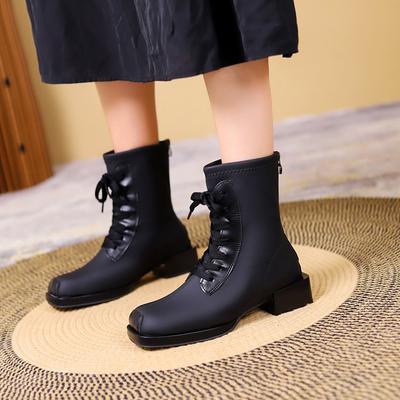 Женские квадратные носки с застежкой-молнией сзади, модные осенние женские туфли с перекрестными ремешками, средний каблук, горячая распродажа, женские сапоги