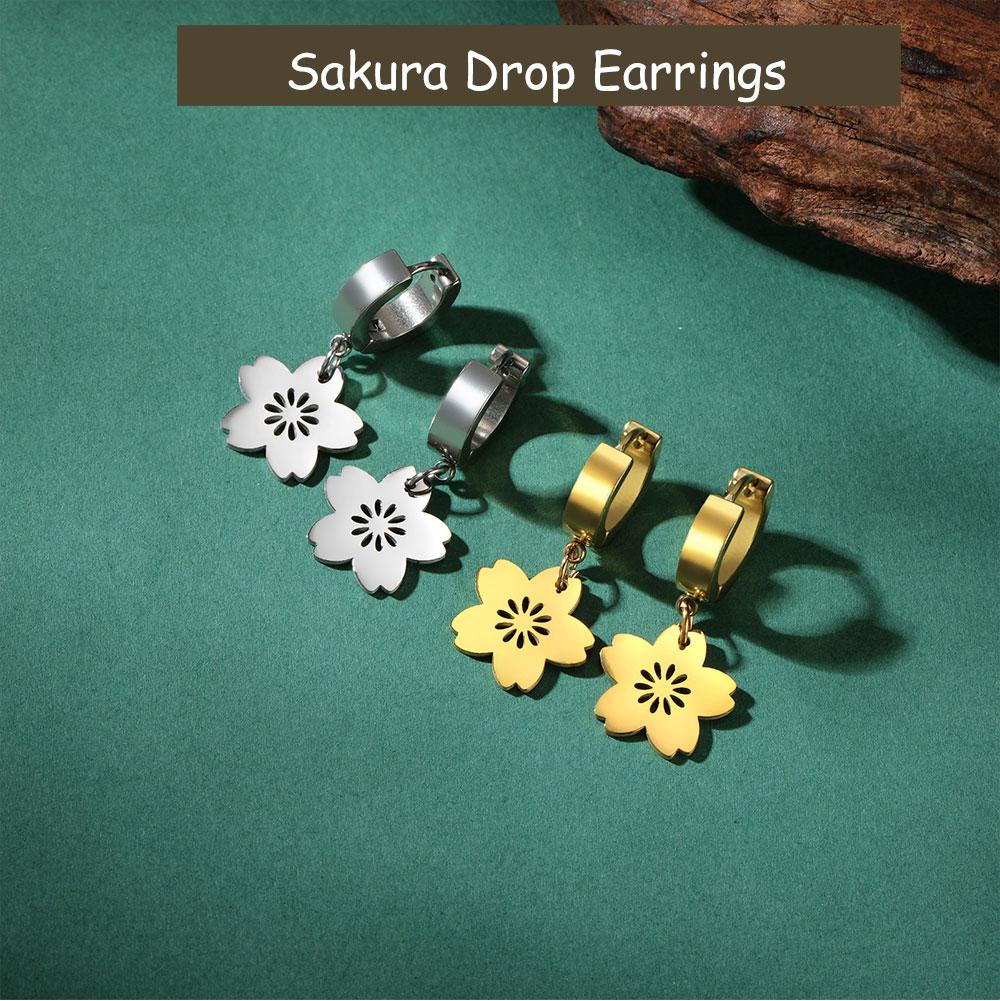 Cazador Gold Color Sakura Flower Pendant Earrings for Women Stainless Steel Jewelry Drop Earrings Mother's Day Gift