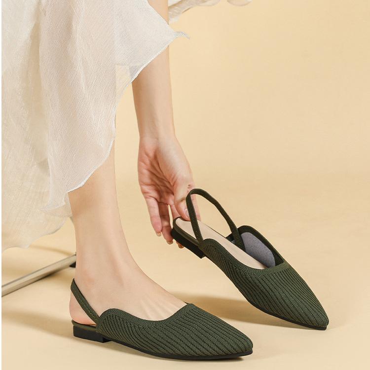 Женские летние туфли большого размера с острым носком и плоской подошвой, повседневные однотонные вязаные сандалии с открытым носком, размер 34-43