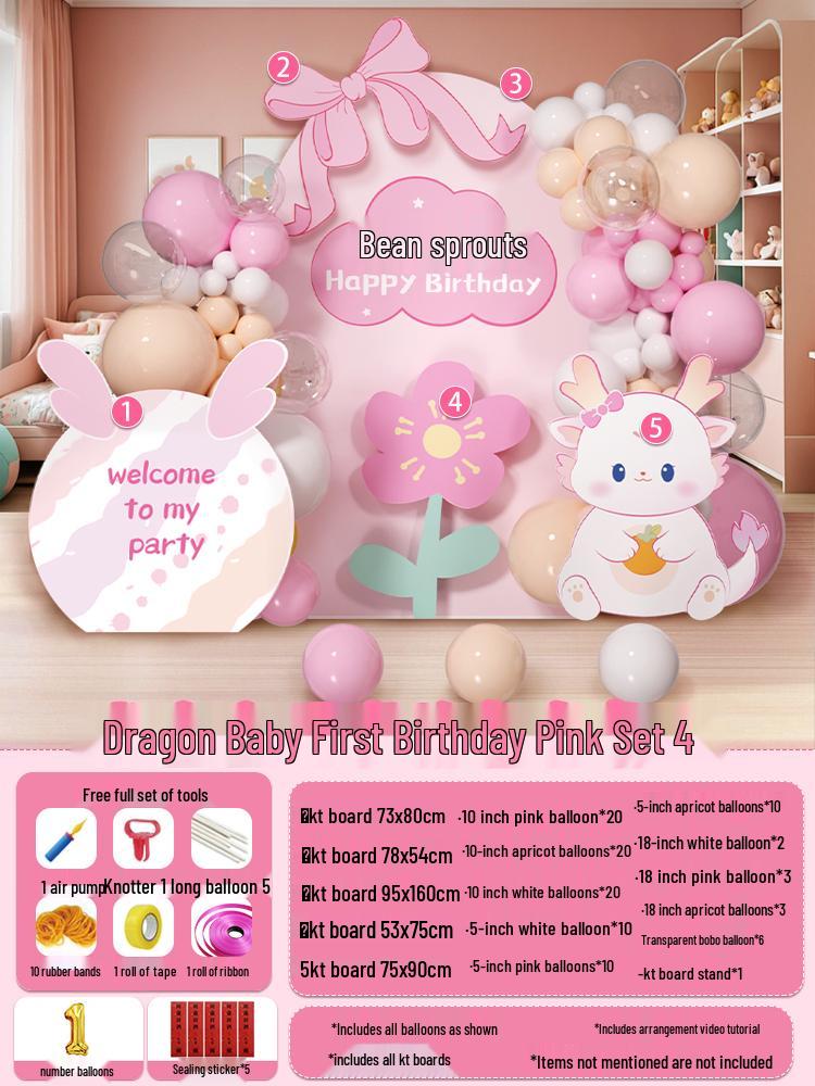Воздушные шары с драконами и фон из КТ-картона для празднования первого дня рождения девочки