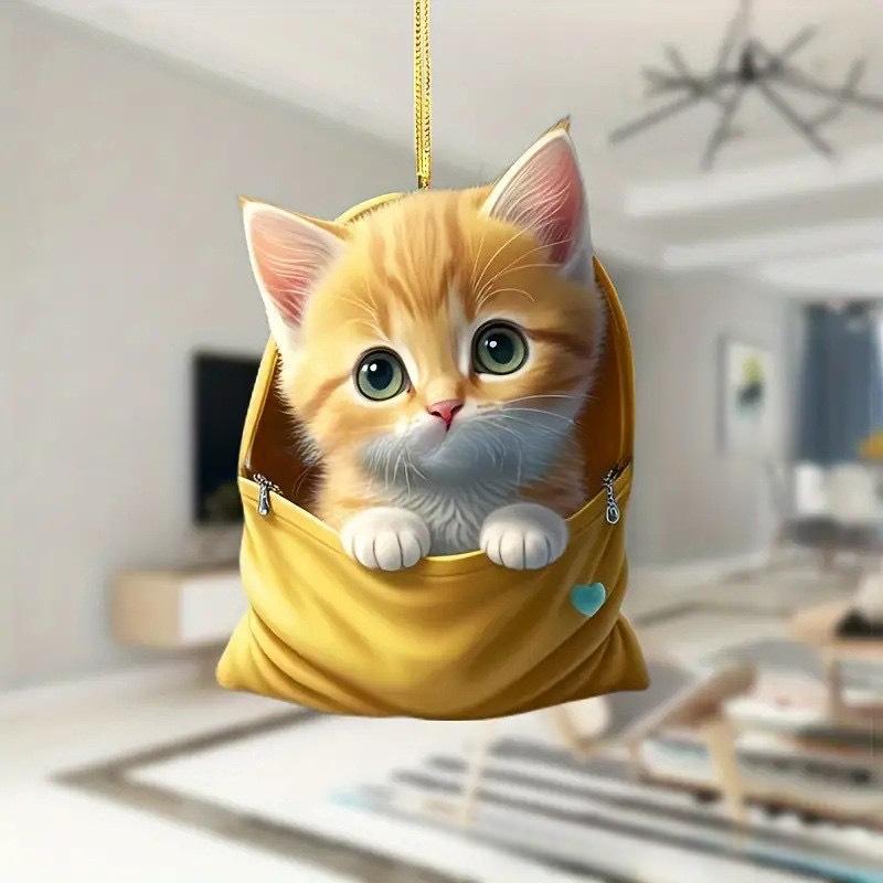 Автомобильное зеркало заднего вида 2D Кот Подвесной кулон Украшения в форме животных Аксессуары для рюкзака Креативные украшения Декоративный декор для автомобиля