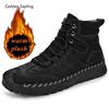 Модные золотистые саженцы Большой размер Мужская мода Боевые ботинки Зимние Утепленные Теплые Плюшевые Мужские Ботильоны Обувь на плоской подошве Кожаные Повседневные Короткие Боты