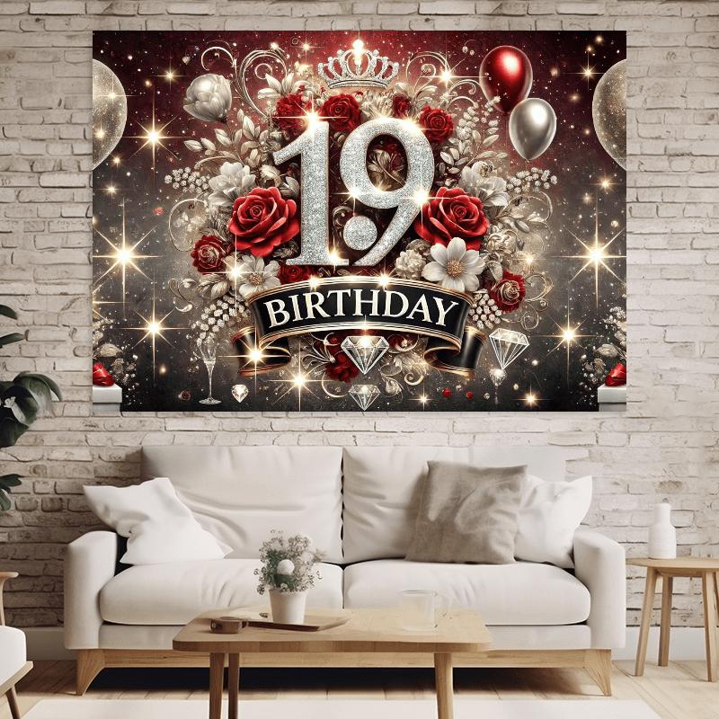 19th birthday photography background, red roses, diamond details and crowns - party, celebration