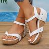 Fashion Clip Toe Wedge Heel Roman Sandals for Women 2025 Summer Thick Sole Beach Shoes Woman White Ankle Strap Chunky Platform Sandalias