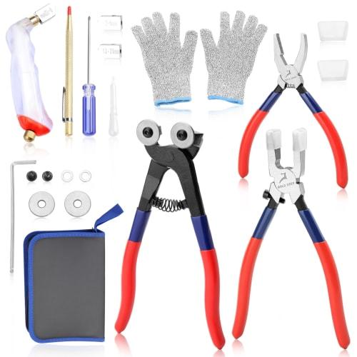GOLD DEER Glass Pliers Set, Includes Running Pliers, Tile Nippers, Glass Nibbling Pliers, Glass Breaker, Tongs, Glass Cutter, Glass Nippers, Glass Bre