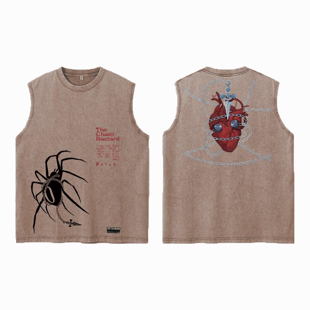 Аниме Hunter X Hunter Кислотный жилет Ретро Винтаж Печатный Стираный Графический Жилет Мужской Harajuku Y2k Хлопок Футболка Топы