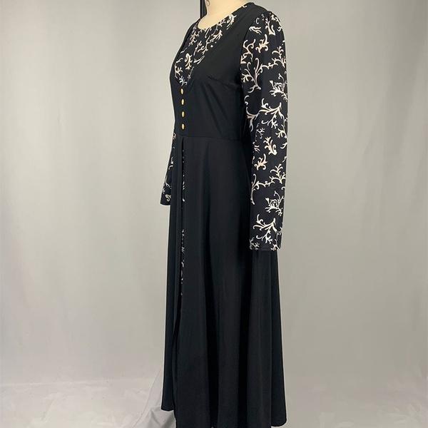 New Party Elegant Muslim Women Long Sleeve Dubai Kaftan Maxi Dress Printed Long Sleeve Maxi Dress Without Hijab