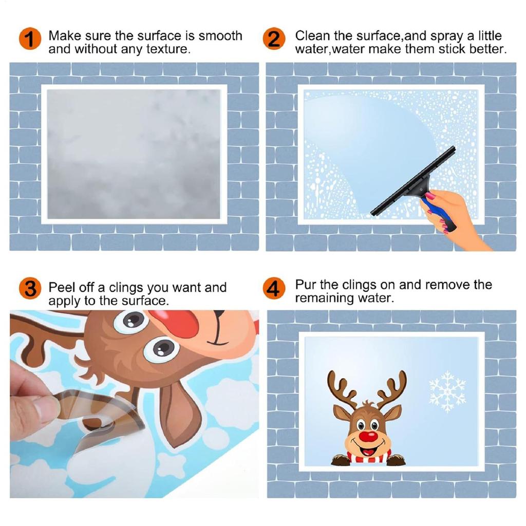 4 Christmas window stickers Self Adhesive Home Decor Holiday Window Clings colorful Christmas window stickers for Glass