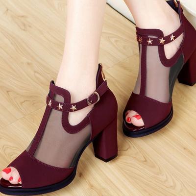 Женские сандалии 2021 весна и лето новая мода корейская версия универсальные сандалии с открытым носком на толстом каблуке сетчатая женская обувь большого размера