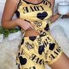 Women's Heart Print Summer Sleepwear Cami Top and Shorts Night Sleep Wear Pajamas 2 Pcs One Set Comfy Top with Shorts Pajamas