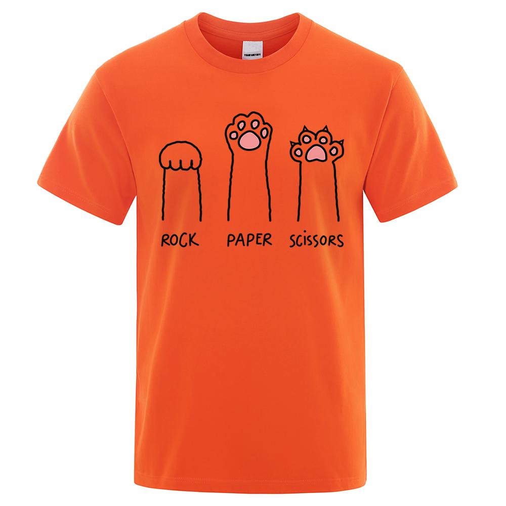 Камень Ножницы Бумага Смешной Принт Кота Одежда Мужская Мода Футболка Оверсайз Повседневные Топы с Круглым Вырезом Летняя Хлопковая Свободная Футболка Пара