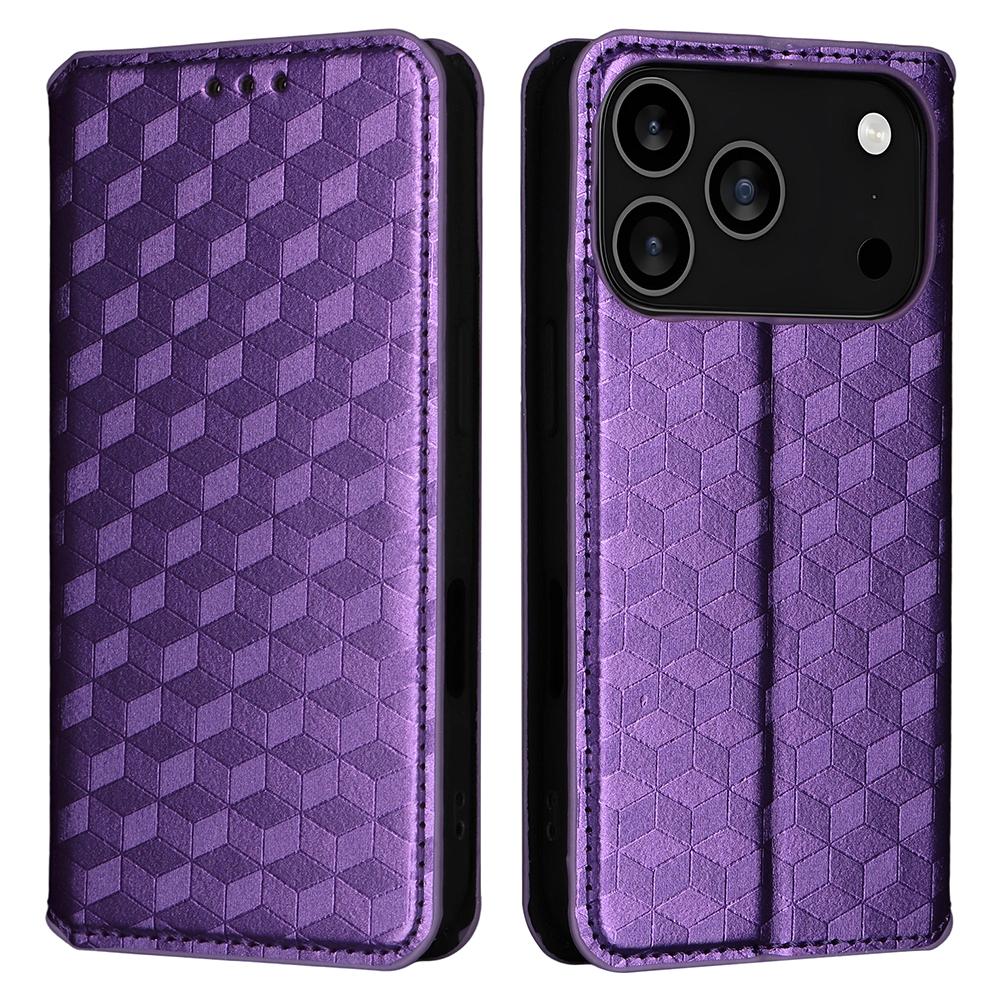 For iPhone 17 Pro Case Wallet Rhombus Imprinted Leather Phone Cover