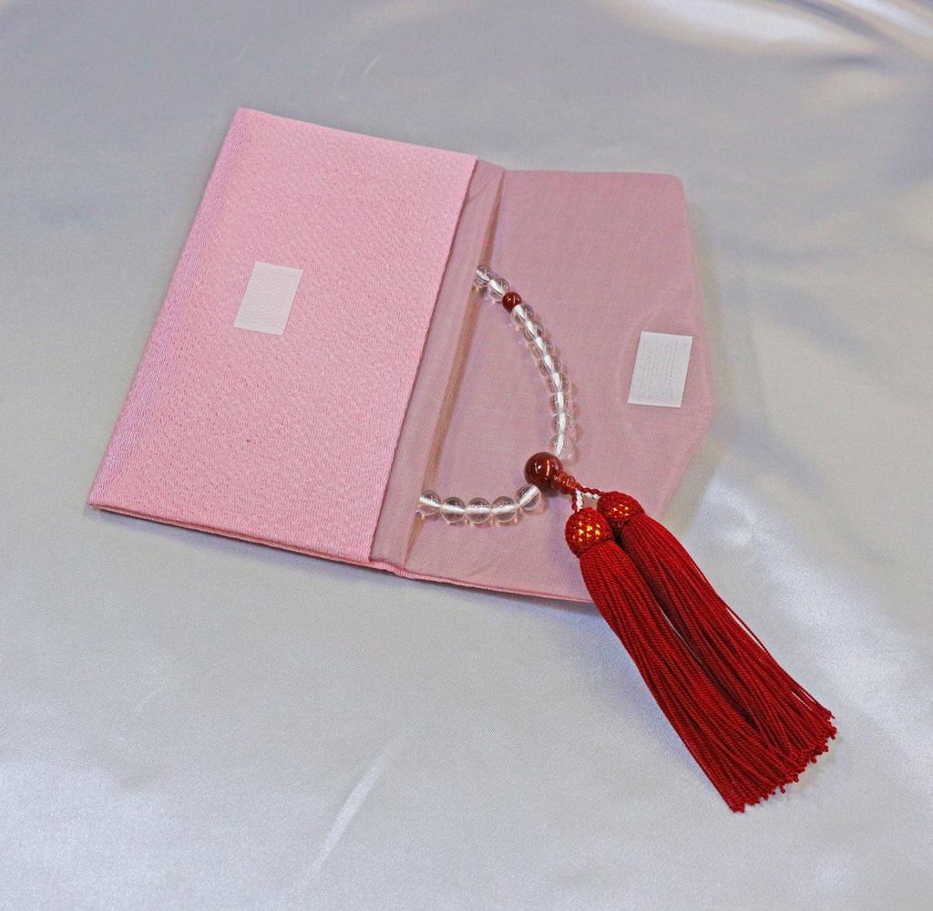 Nakago, founded in 1885, Kyoto prayer beads made of crystal and agate with a silk tassel and prayer beads pouch (suitable for women of all sects)