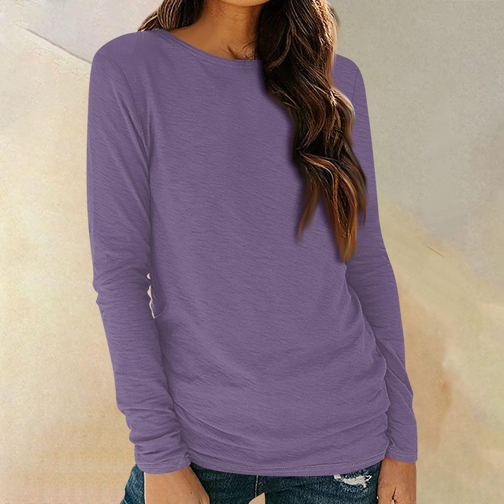 Женские рубашки с длинным рукавом и круглым вырезом, базовая футболка, повседневный топ, осенняя модная туника, облегающие футболки