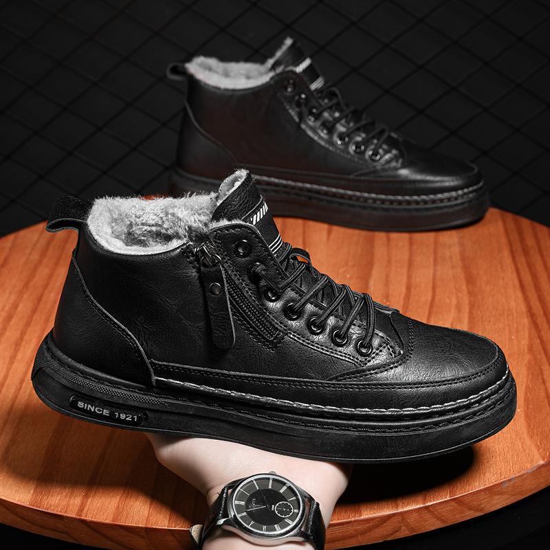 Зимние ботинки мужские высокие зимние бархатные теплые утолщенные ботинки из северо-восточного хлопка интегрированные водонепроницаемые и нескользящие ботинки из хлопка