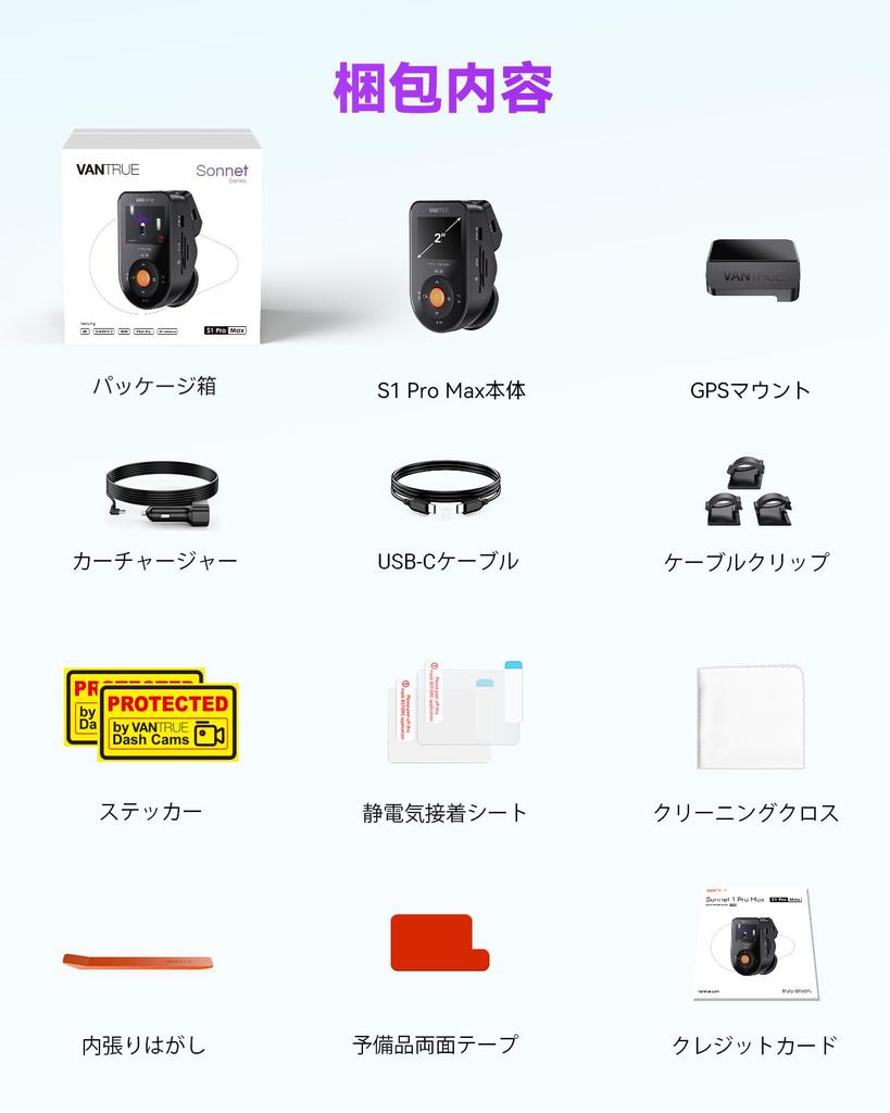 Видеорегистратор VANTRUE S1 Pro Max 4K с парковочным режимом и GPS, круглосуточным мониторингом, ADAS, WiFi,