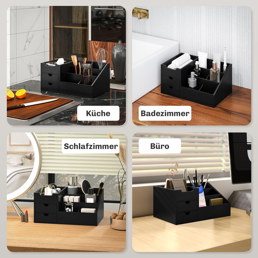 Desk Organizer 2 Drawers Storage Box Office Box Organization Black 33 x 20.5 x 15.5 cm