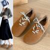 Модные женские теплые хлопковые туфли весна-осень, зимние ретро-туфли с круглым носком и шнуровкой, универсальные плоские туфли