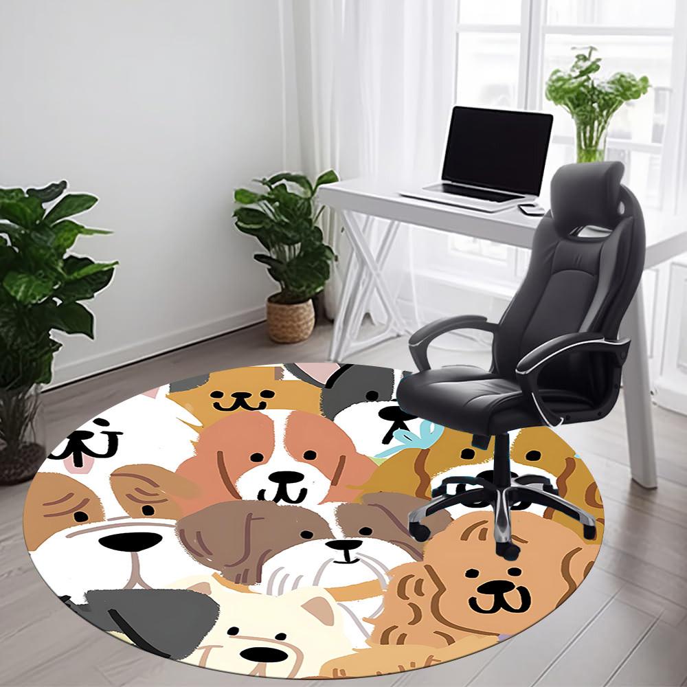 1PC Puppy Dogs Office Round Area Rug, Indoor Mat Suitable For Office, Under Office Chairs Bedroom Living Room Home Decor, Room Deco 156
