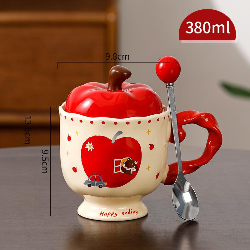 Милая кружка Apple с крышкой, керамическая чашка, сувенир, чашка для питьевой воды, офисная, высококлассная кофейная чашка, Рождество