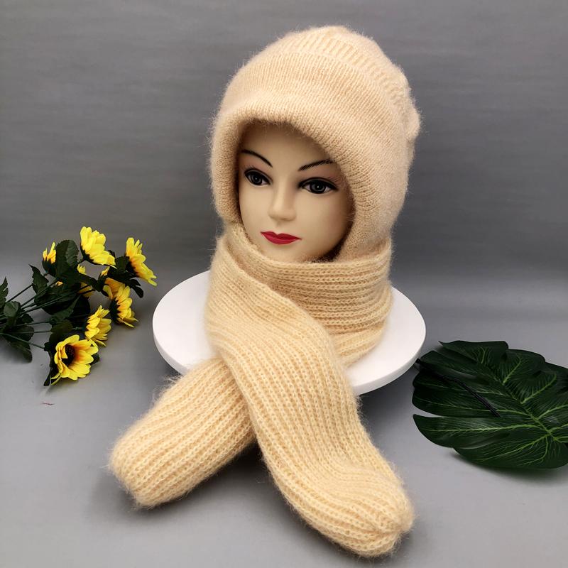 Женская зимняя вязаная шапка с капюшоном, шарф, толстая теплая уличная стильная шапка-шарф, женские осенние головные уборы, модные эластичные шапочки для девочек