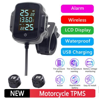 Система контроля давления в шинах мотоцикла Беспроводная TPMS с быстрой зарядкой 3.0 USB-зарядное устройство для телефона с 2 внешними датчиками