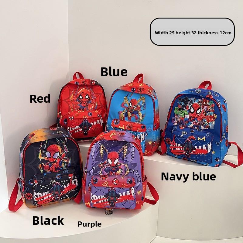 Cartoon Kids Spider Man Backpack For Boys And Girls With Breathable Nylon And Comfortable Shoulder Straps For Kindergarten Daily Use