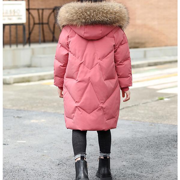 Новая модная детская теплая пуховая куртка Зимняя для девочек с меховым воротником Белый утиный пух Длинная куртка 120-170 см