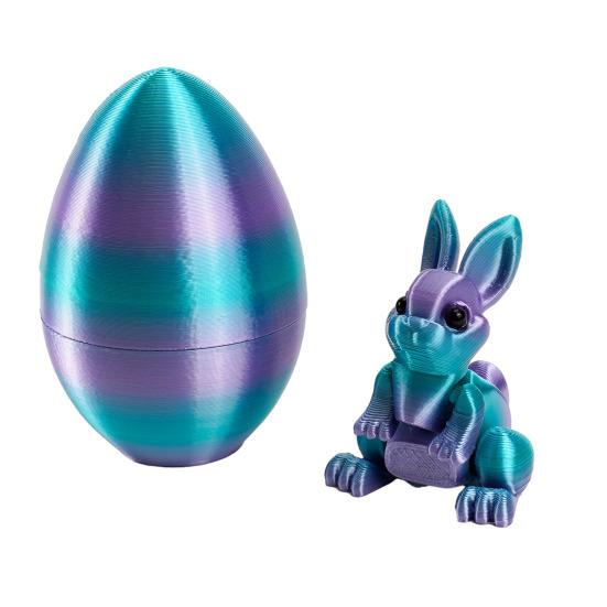 3D Printed Easter Eggs with Bunny Inside Articulated Flexible Fidget Rabbit Toys Easter Basket Stuffers Birthday